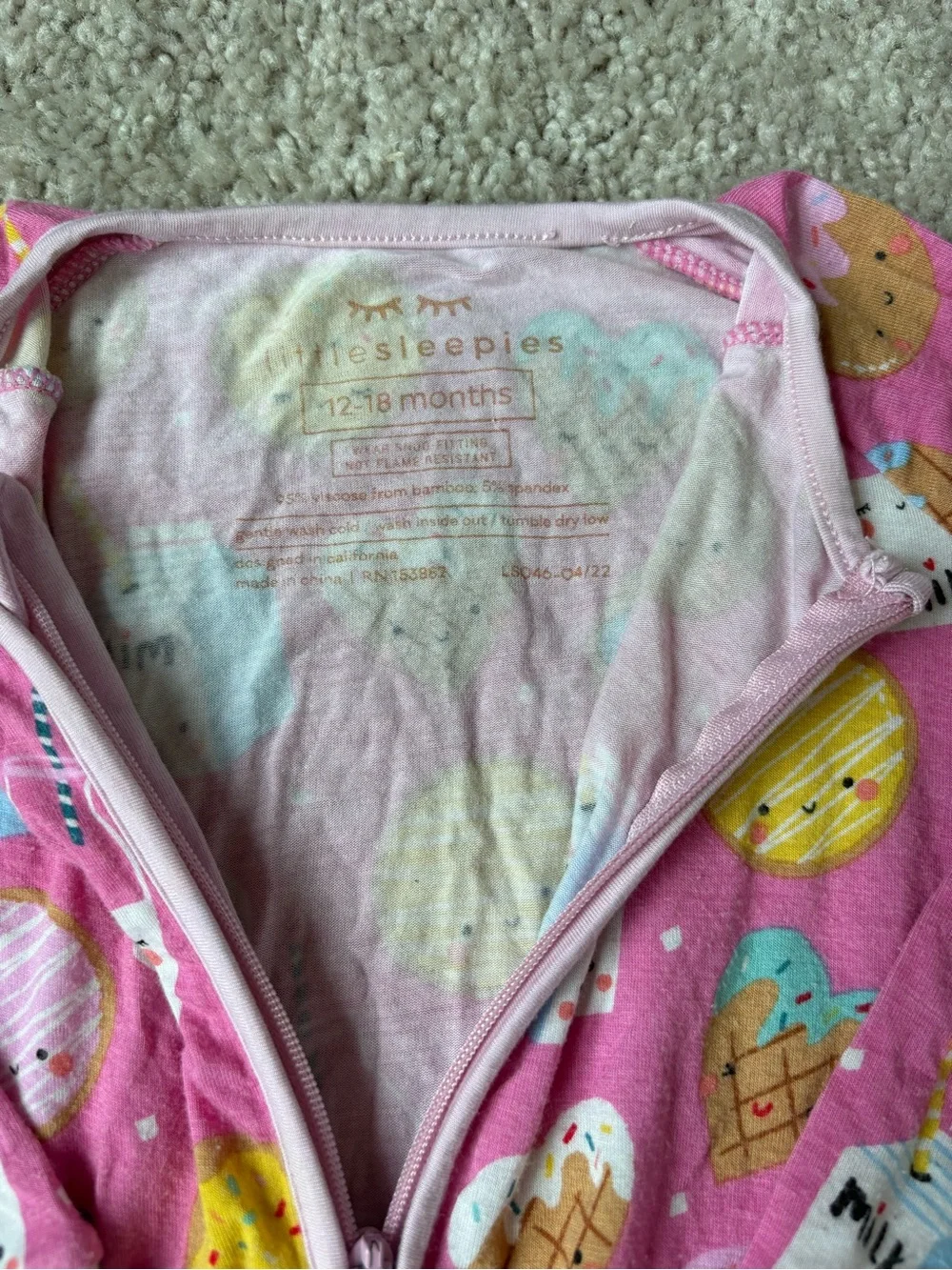 Little Sleepies Pink Milk & Cookies Footed One-Piece Sleeper